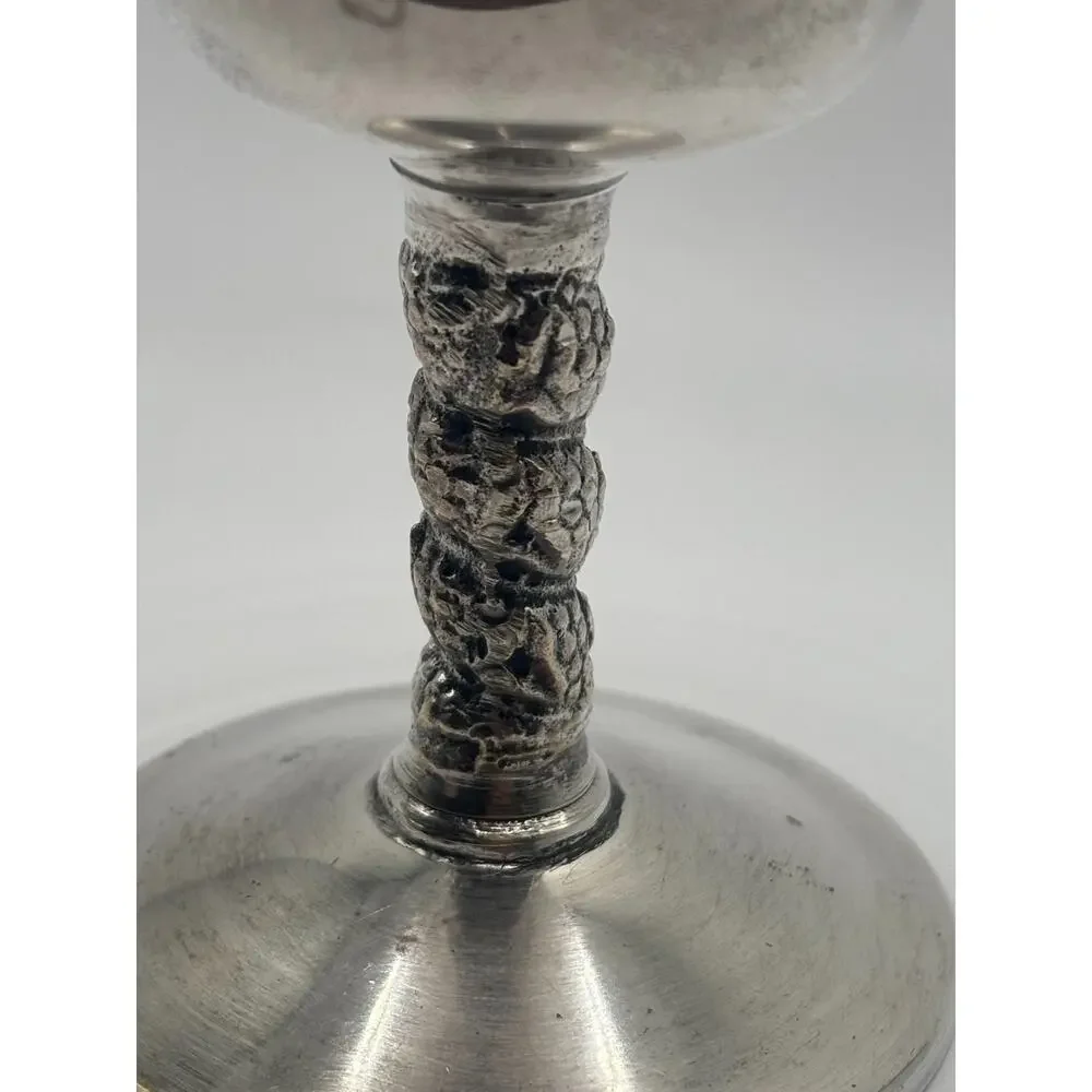 Vintage Crosby Spain Silver Plate Wine Goblets Chalice Vine Stem Set of 2